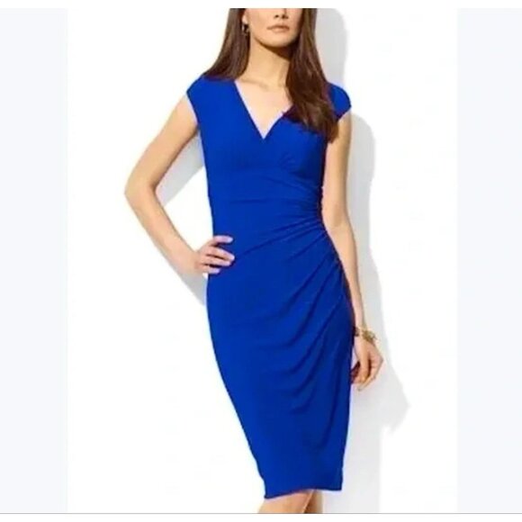 Ralph Lauren Dress 14 Cobalt Blue Stretch Sheath Washable Career Church - Picture 1 of 7